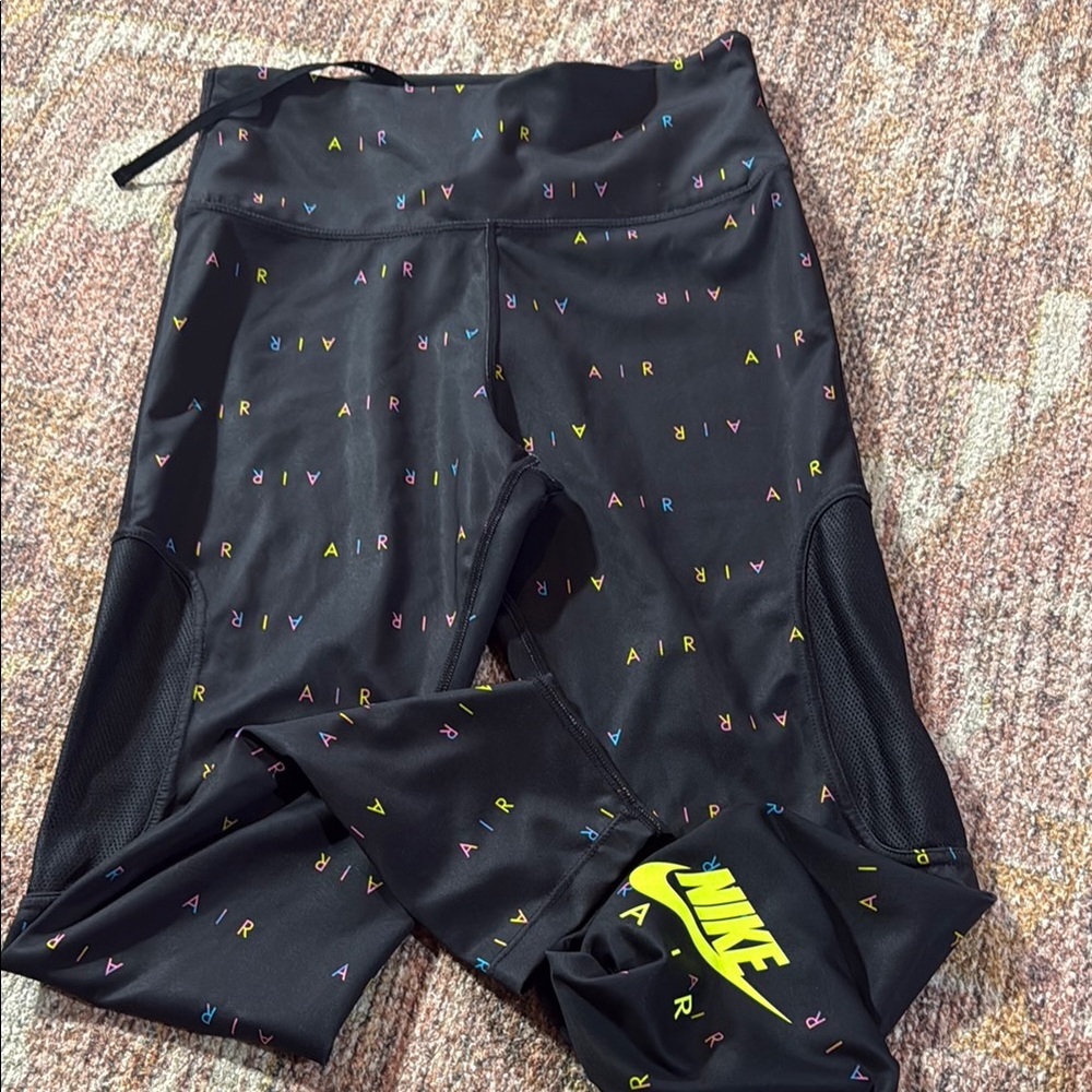 Nike air logo print running Black Leggings with Multicolor Accents size S